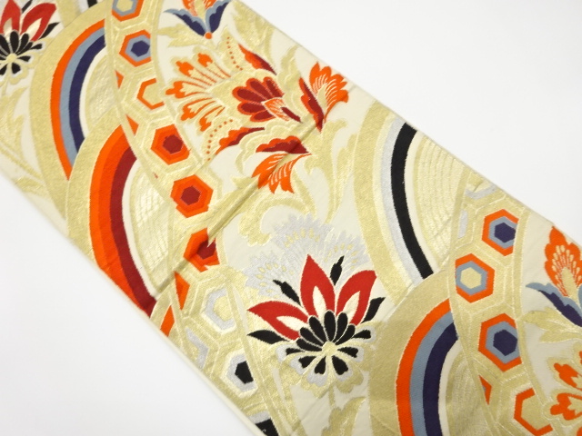 JAPANESE KIMONO / ANTIQUE FUKURO OBI / WOVEN CHINESE FLOWER